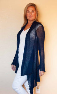 Assymetrical Knit Cardigan is One Size, wrinke free, and perfect for travel and daily Yoga classes.