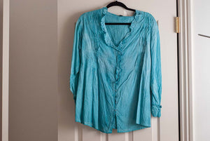 Turquoise Short Blouse With Ruffle