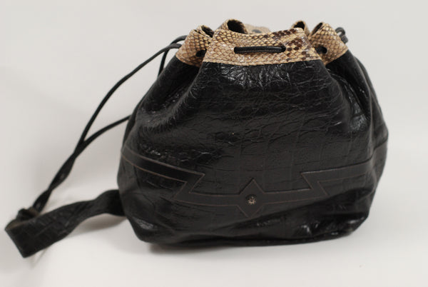 Black Bucket Bag with Snakeskin Accents