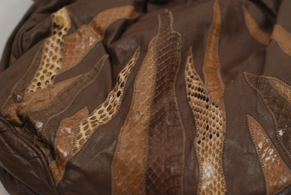 Taupe Leather Snakeskin Collage Design Handbag