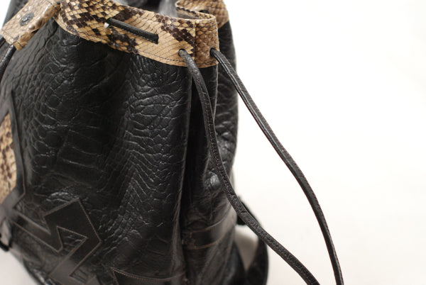 Black Bucket Bag with Snakeskin Accents